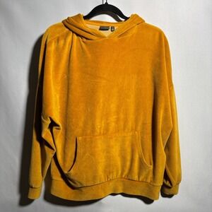 Anthropologie Sparkle & Fade Mustard Yellow Velour Sweatshirt Hoodie Velvet Cozy